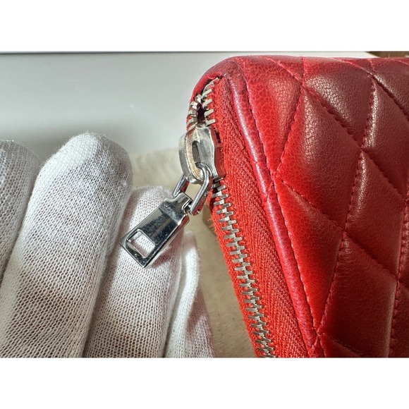 Authentic Chanel Red Quilted Lambskin Leather Long Wallet - Picture 8 of 14